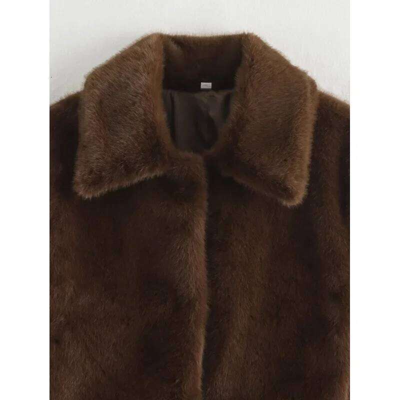 Browan Casual Leather Jacket Collar Coat Winter Outerwear Female Fashion Synthetic Fur Mixed Skin Clothing Origin China