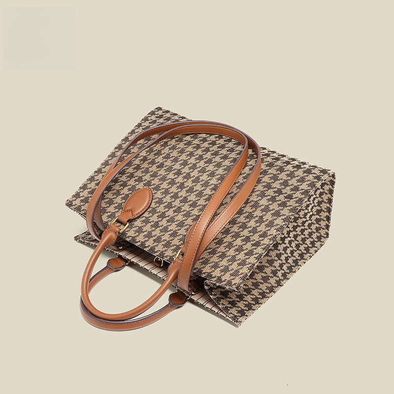 Houndstooth Handbag Business for Women Commuting European and American Retro Large Capacity Tote Trendy Autumn Winter Shopping Bag