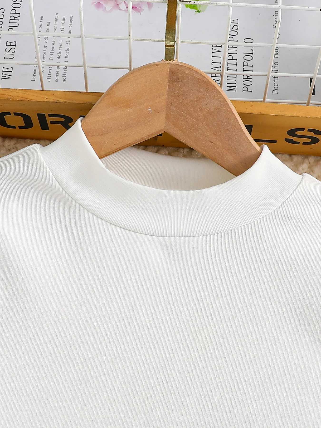 Spring and autumn Fashion Kids 2-piece ceremonial dress for cute girls Solid color crew neck shirt plaid lapel skirt suit Y251105