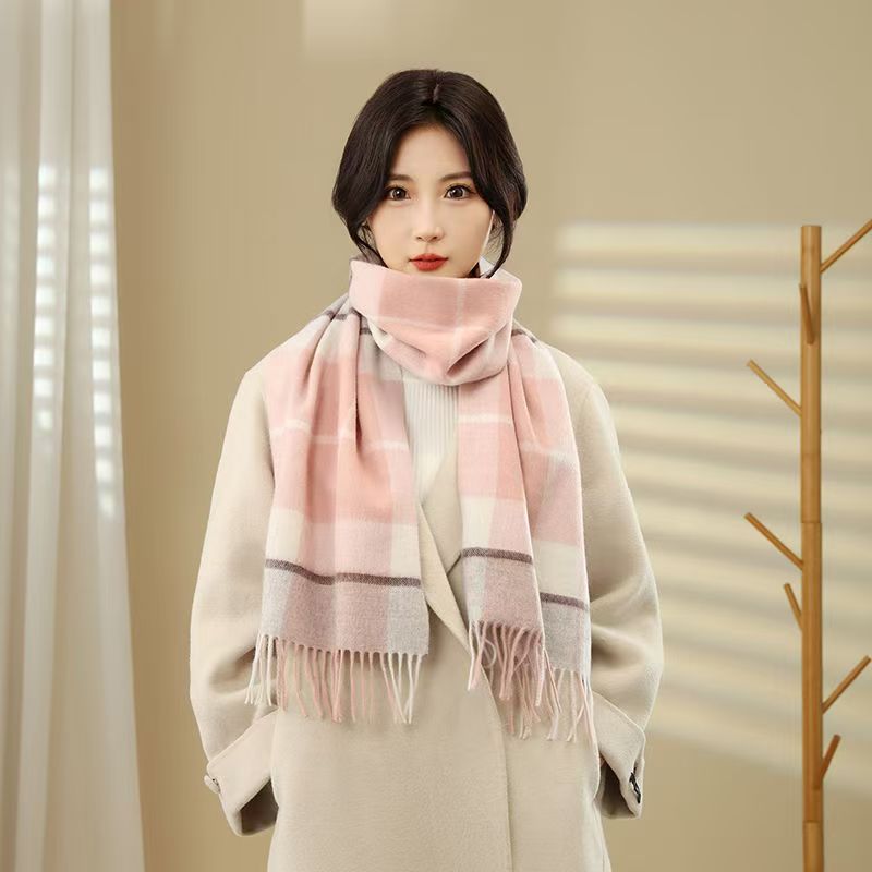 T419 new style light luxury men and women's same style scarf shawl thickened scarf warm simple knitted solid color plaid