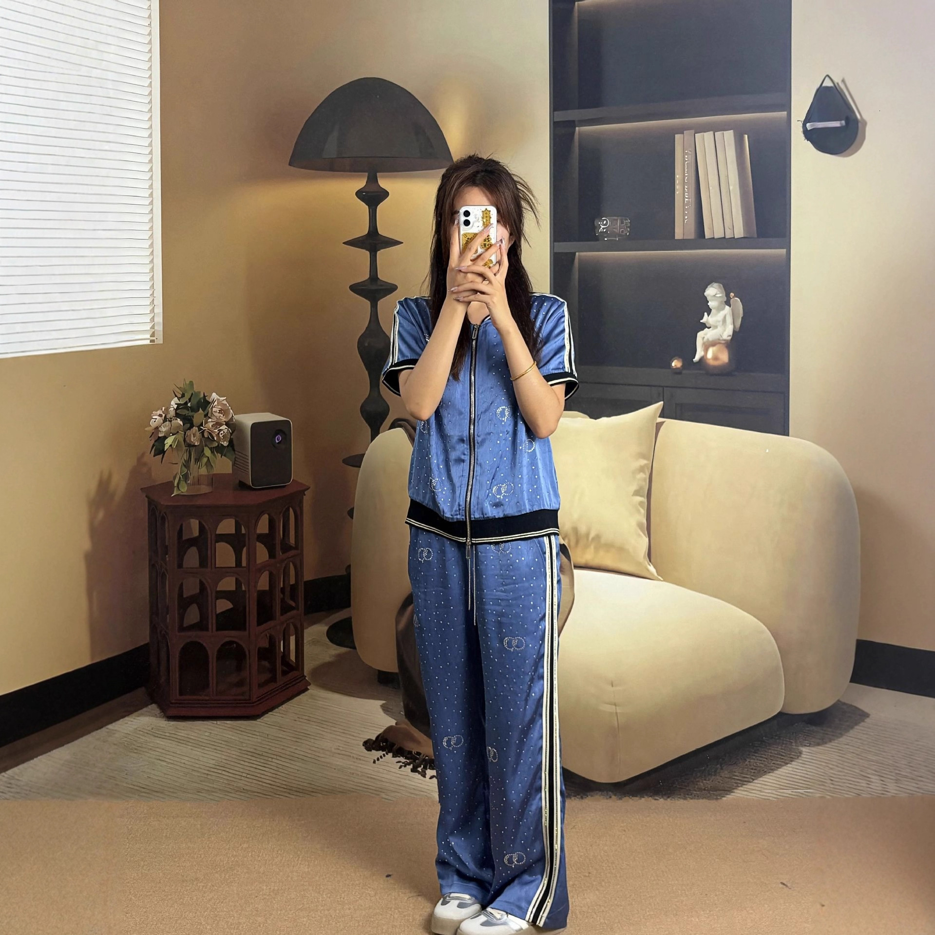 Short Sleeve Women's Summer Rhinestone T-Shirt Two-Piece Middle-Aged Casual Set Slimming Elegant Mom Outfit ddmymoon