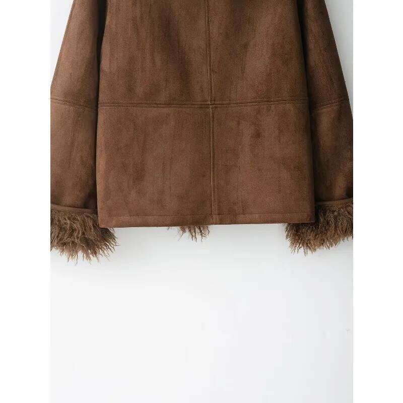 Brown Faux Fur Coat For Women Winter New In Long Sleeve Top Leather Bomber Jackets With Fur Collar Outerwears