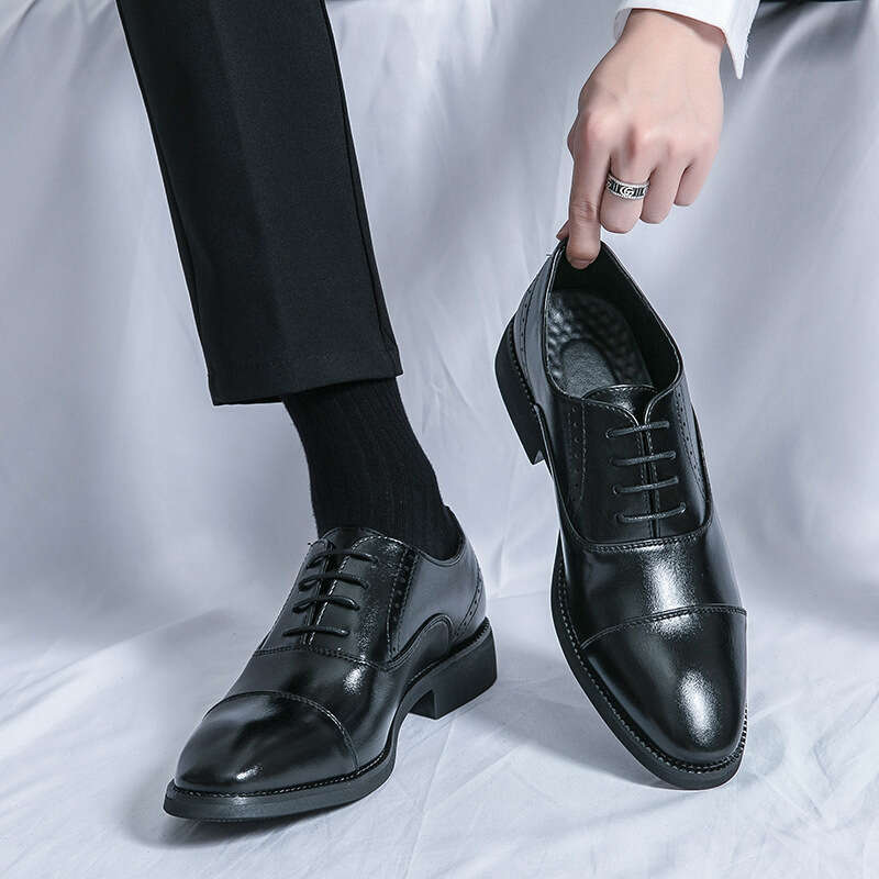 Large Business Dress Black Lace up Carved Triple Joint 38-46 Office Leather Shoes Men's