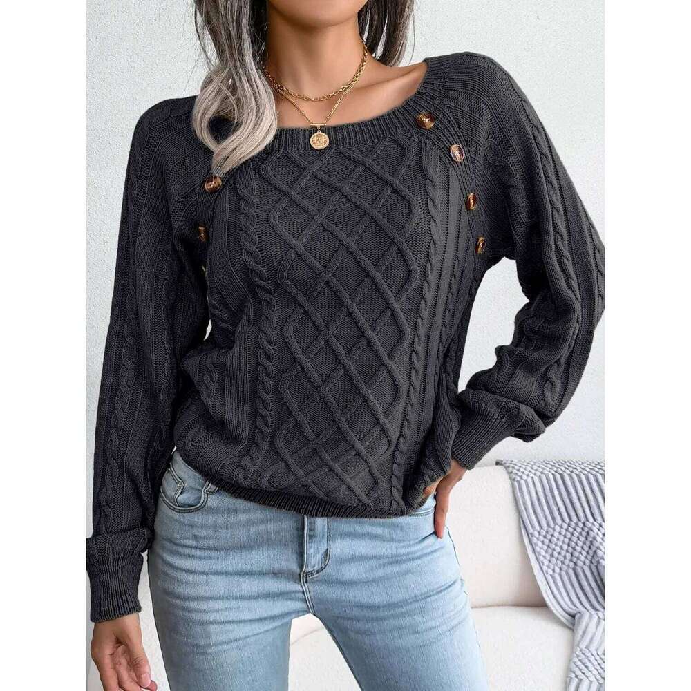 Women Autumn Winter Casual Square Collar Buttons Long Sleeve Knitted Pullover Sweaters For 2025 Designer Sweater Bear Sweater