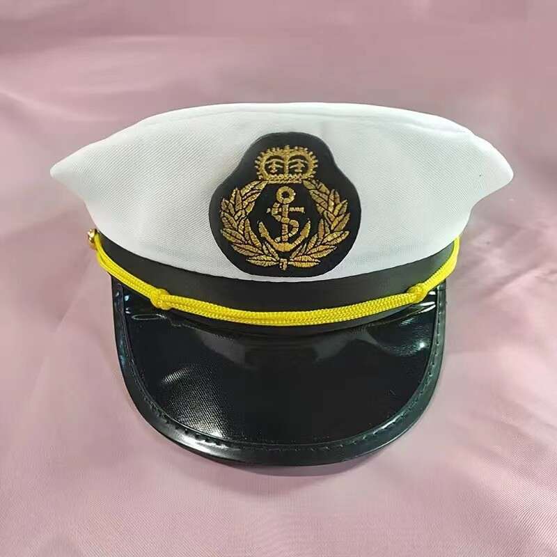 White Embroidered Large Cap Captain's Sailor Hat Children's Carnival Party Performance Dress up Halloween Hat