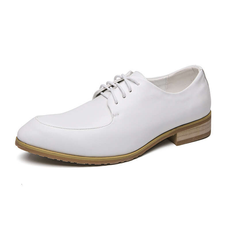 Large men's white sizes 38-46, pointed hairstylist leather single shoes, British business low top shoes