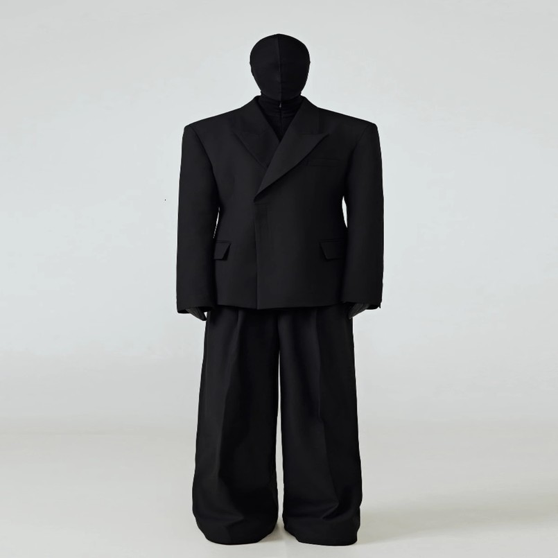 Mauroicardi Spring Autumn Black Fitted Blazers for Men Peaked Lapel Shoulder Pads Single Button y ner Clothes 251023