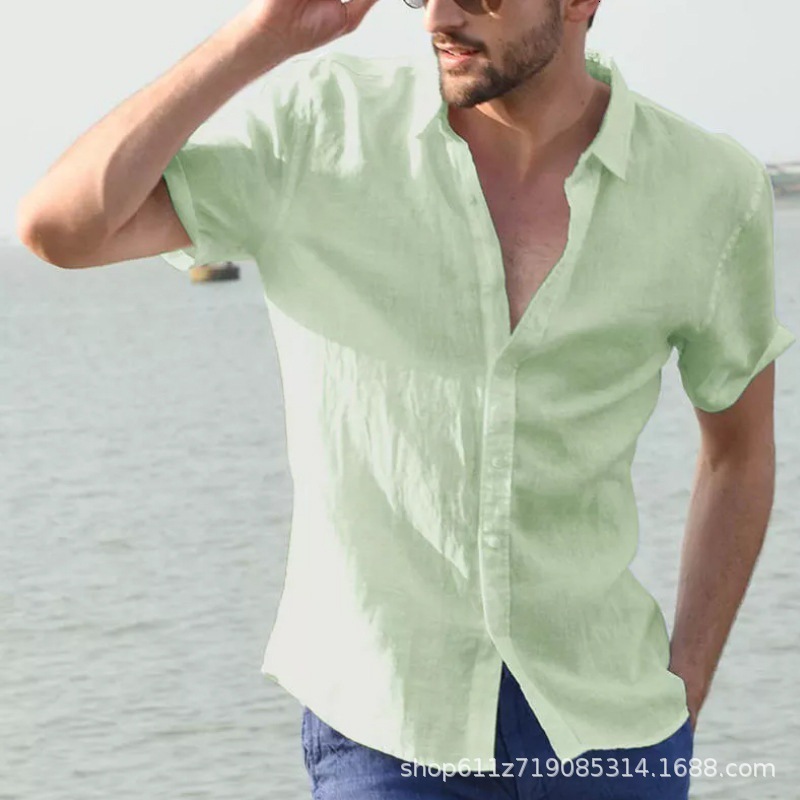2025 Mens Summer New Style Solid Color Short Sleeve Collar Trendy Cardigan Casual Thin Shirt for Men
