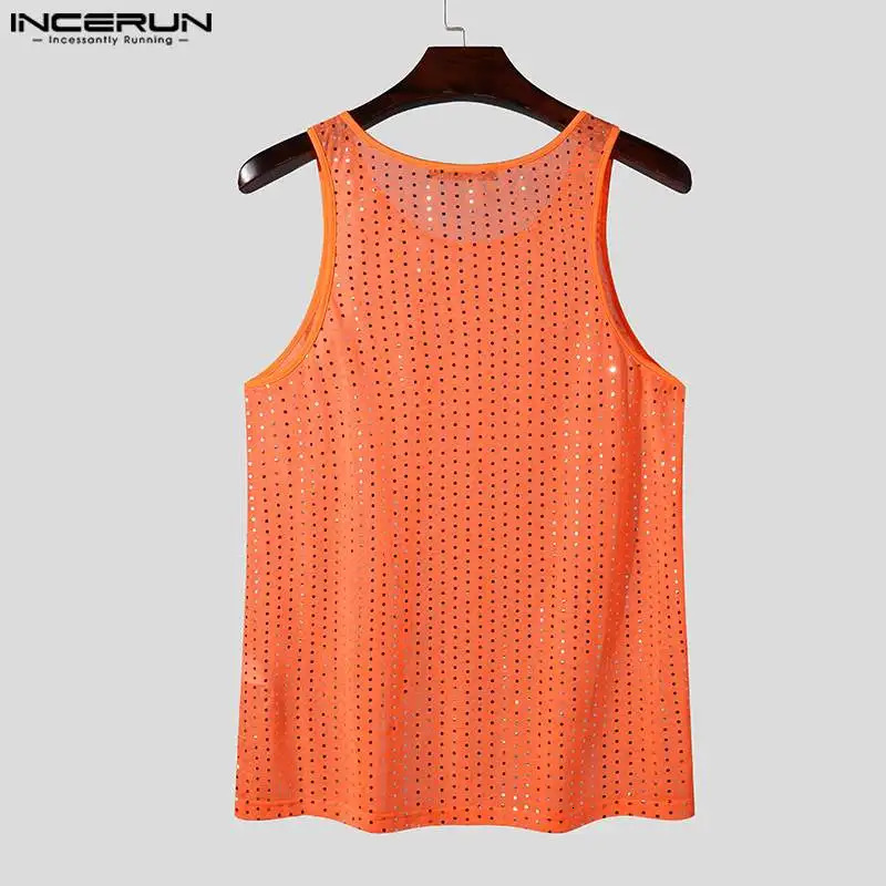 Mens Tank Top Shining sequins O-neck sleeveless summer fashion casual vest fitness streetwear mens clothing S-5XL INCERUN 250402