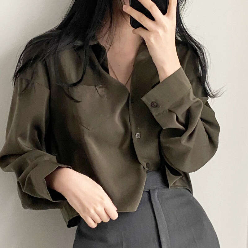 Korean Chic Retro Stylish Turn-Down Collar Fashion Versatile Design Sense Niche Single-Breasted Shirt Short Top For Women B5