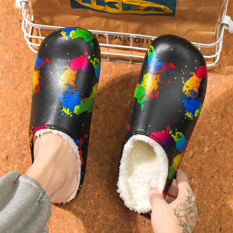 Large size shoes men 2023 winter new item with added velvet insulation home use, sizes 38-45 for lazy people, one foot cotton slippers