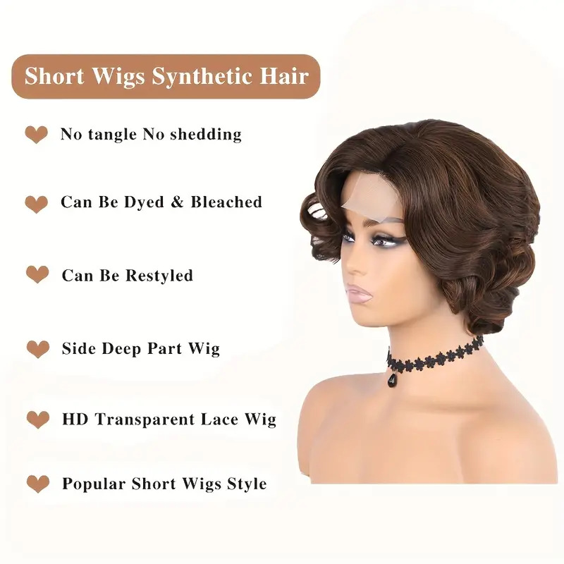 Amazon New Arrival Wigs European & American Women's Wigs Multi-Color Lace-Front Parted Natural Short Curly Wig Cap