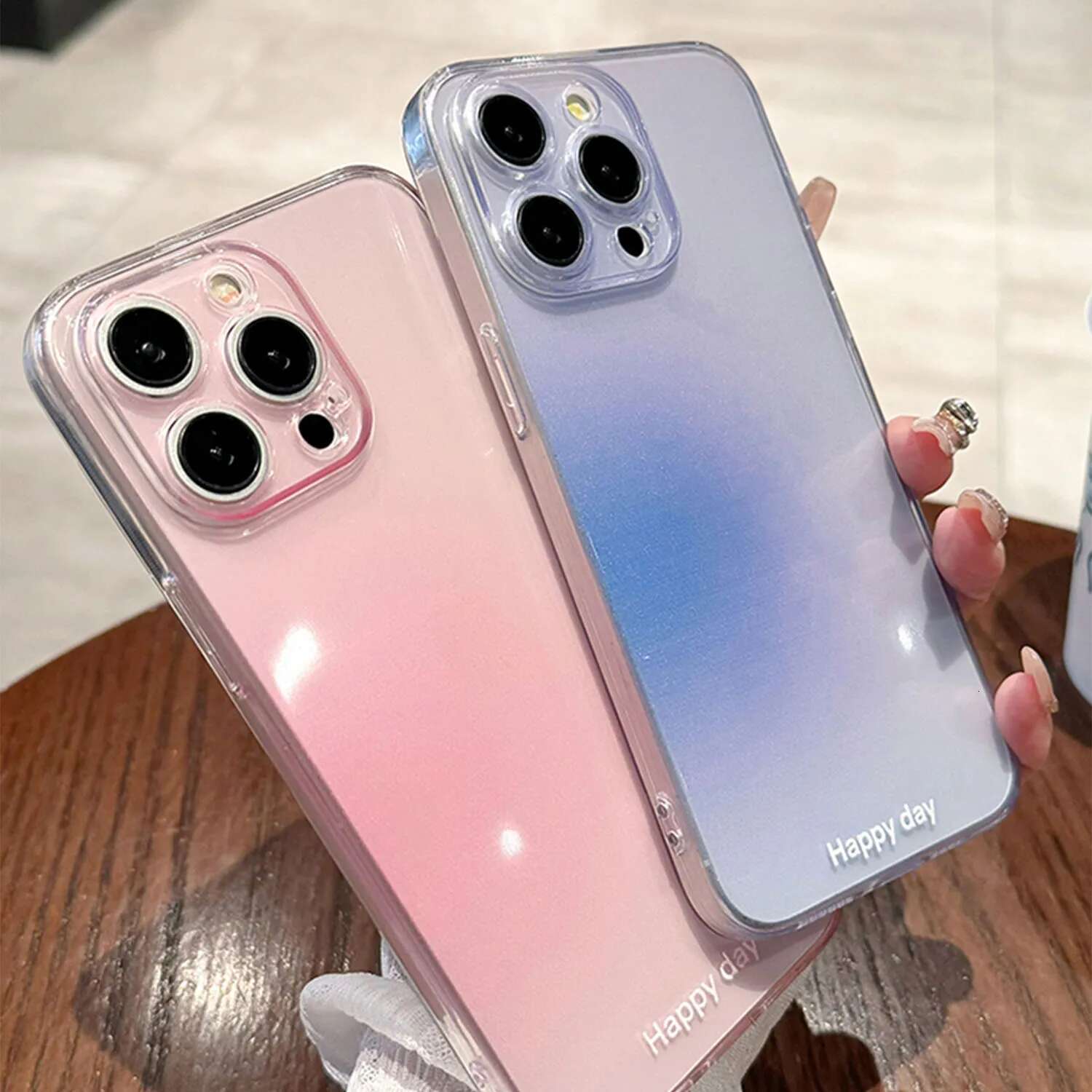 Transparent Pink Powder Silicone Phone Case For iPhone 13 12 11 14 15 Pro Max XR X 16 Plus Gradient Clear Soft TPU Cover