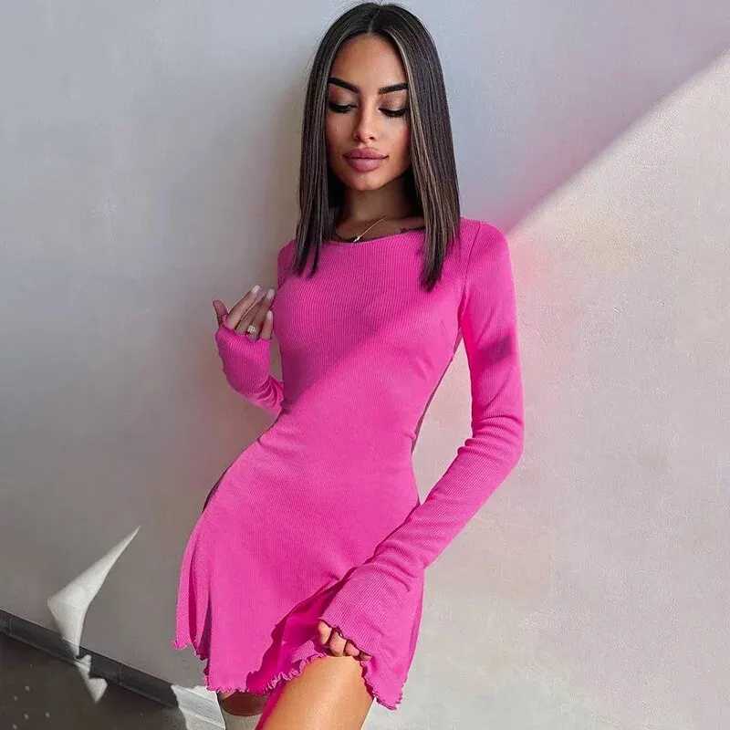 Dulzura Women 2024 Spring Autumn Fashion Long Sleeve Knitted Streetwear Bodycon Short Mini Dress Items For Business J251105