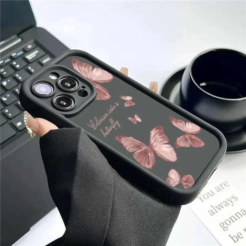 Retro Butterfly Silicone Phone Case For iPhone 14 15 13 12 11 Pro XS Max 7 8 Plus SE 2 X XR Shockproof Full Cover