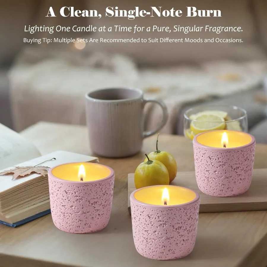 Scented Candle Set of 6 Natural Soy Wax with Essential Oils Long Lasting Aromatherapy Candles in Small Ceramic Jars Perfect for C251105
