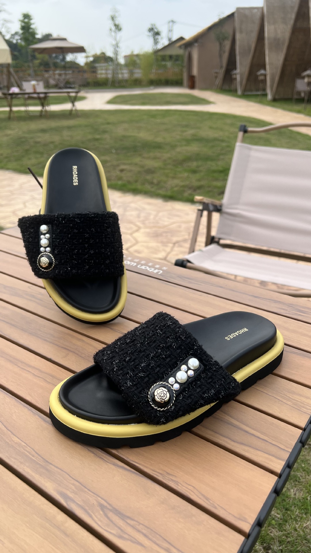 Luodisi 2025 New Style Small Fragrance Style Camellia Slippers Platform Thick-Soled Lightweight Shoes Slip-On Sandals Summer Women's Sandals