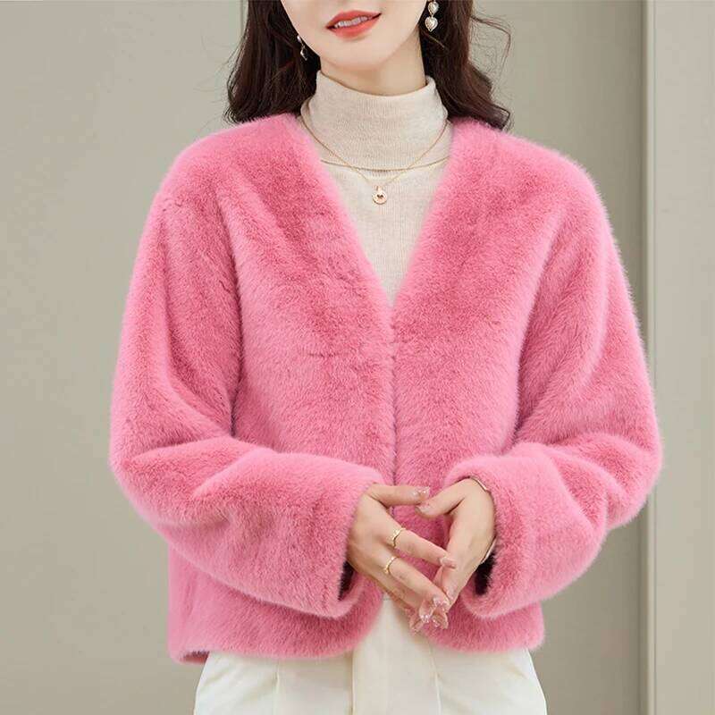 Korean Style Women's Autumn And Winter Faux Mink Fur Coats New High Quality Short Female Loose Thicken Warm Jacket Coat