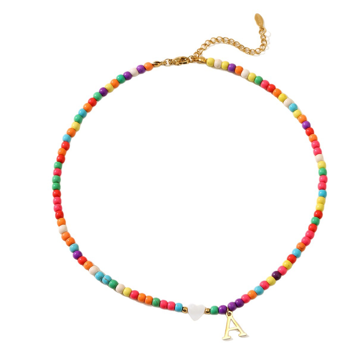 designer necklace for jewelry woman necklace designer for women Colorful Turquoise Rice Bead String Heart Necklace Stainless Steel Letter Pendant Neck