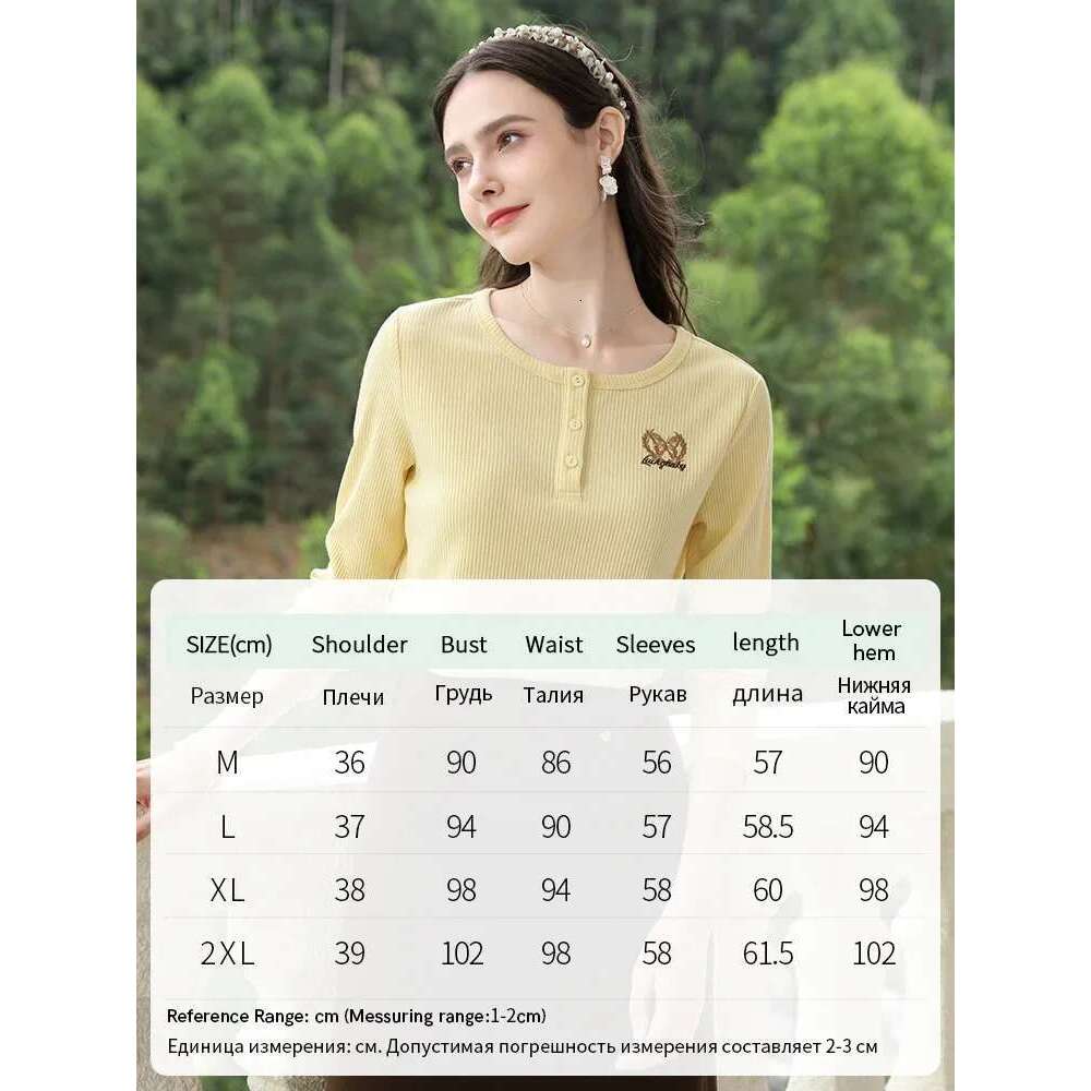 Yellow Butterfly Embroidery Knitting Elastic Base Fall Clothes Women Long Sleeved Shirt