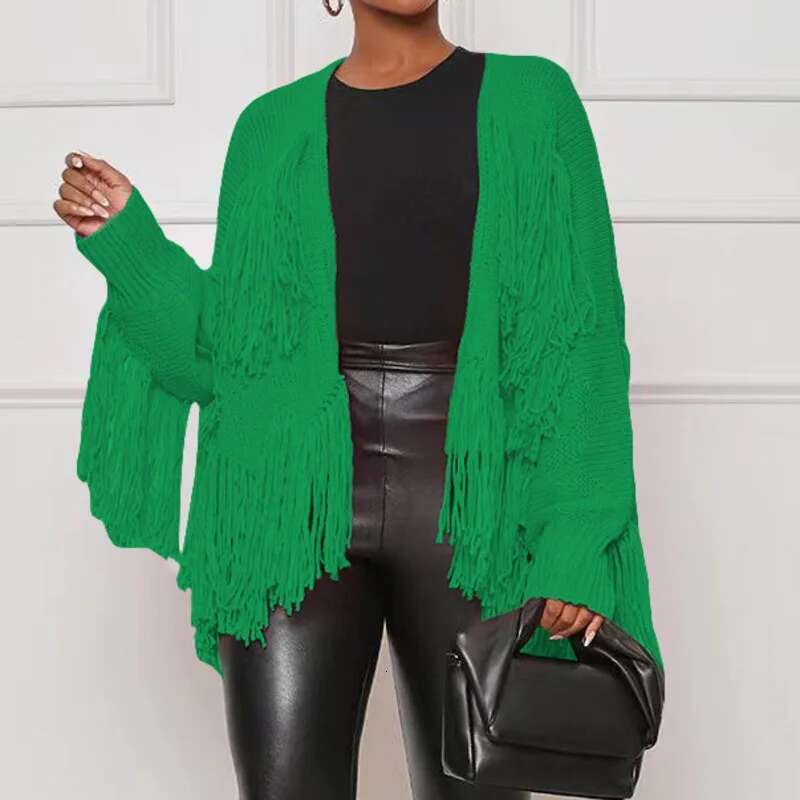 Winter New Arrival Fashion Solid Color Casual Knitted Cardigan For Women Tassel Trendy Loose Tops Female 33A2335