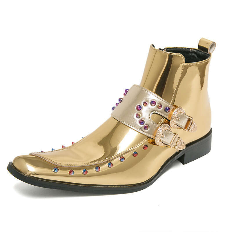 Large size Chelsea gold high top formal men's 37-46 leather shoes business British pointed short boots
