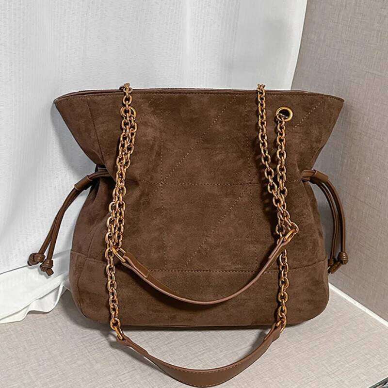 Brand Dia-Shaped Underarm New Women Retro Fashion Versatile Drawstring Chain Textured Hardware Shoulder Bag