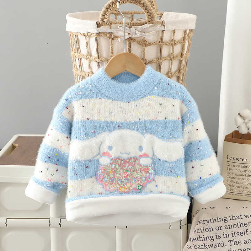 Sanrio Girls Sweater Autumn Winter 2024 New Childrens Cartoon Thickened Base Mink Knitwear Stylish Kuromi Colorful Dots H251105