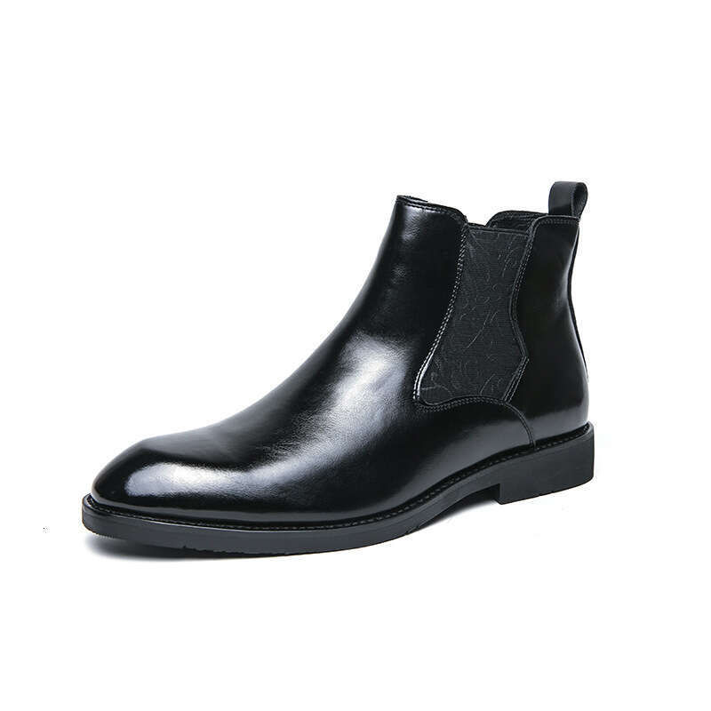 Large size elastic band carved Chelsea boots for men, sizes 38-46, business formal boots, British high top leather shoes