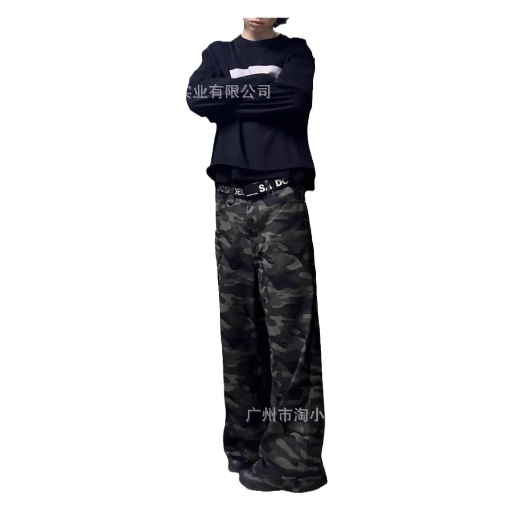 Spring Product American Retro Street Camouflage Straight Leg Wide Jeans 250403