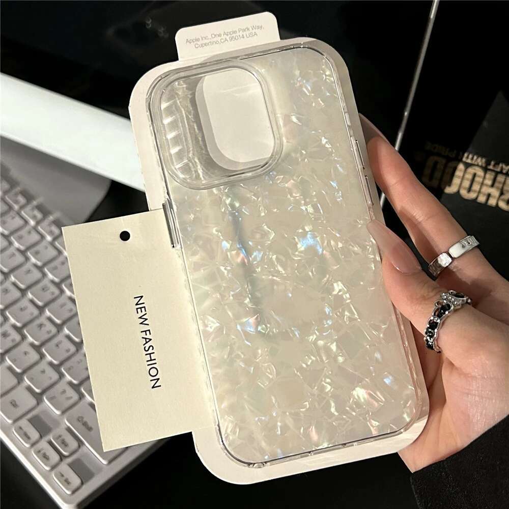 Glossy Shell Pattern Case For iPhone 16 Pro Max 15 14 Plus 13 12 11 Aurora Laser IMD Shockproof Protection Cover