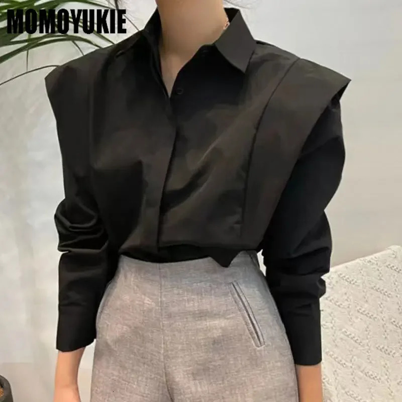 Loose long sleeved casual shirt for women solid and warm. Korean spring retro simple polo button board with ruffled edges 250402