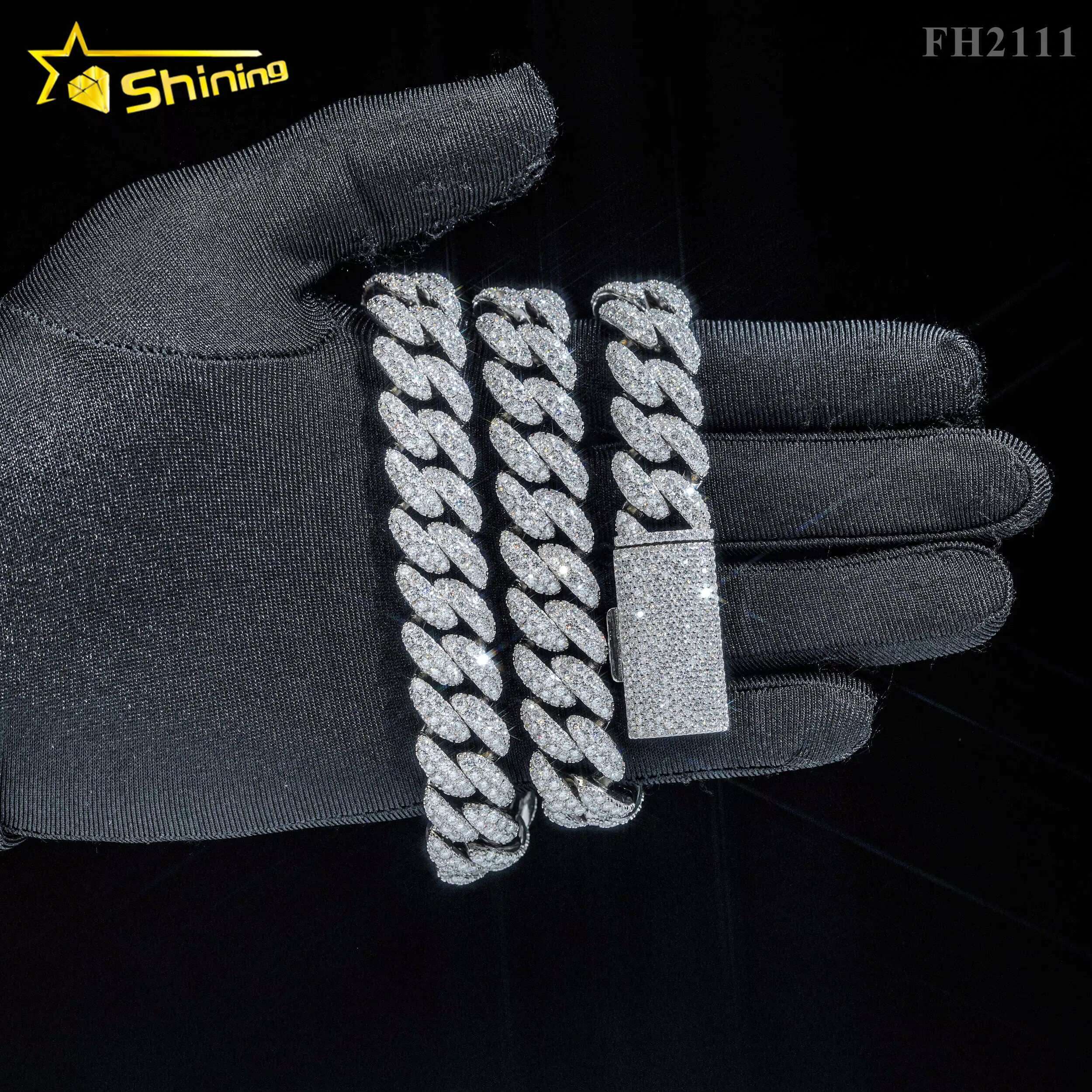 Hip Hop Fine Jewelry Factory Direct 15MM Iced Out 925 Silver Moissanite Cuban Link Chain