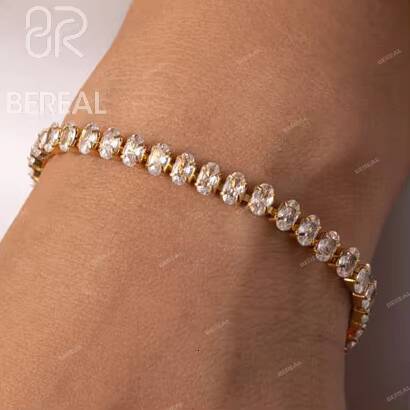 Wholesale 925 Sterling Silver Tennis Moissanite Chain New Design Yellow Gold Oval Cut Moissanite Tennis Necklace Women Jewelry