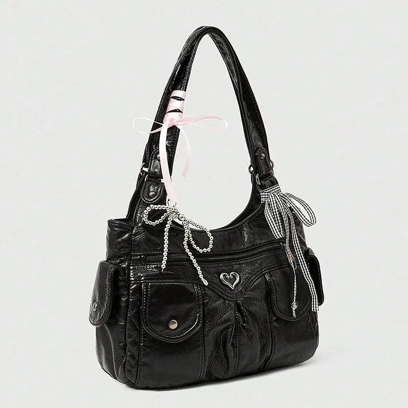 Fashionable handbag with bow pendant niche n large capacity womens armpit bag suitable for commuting to work shopping 251031