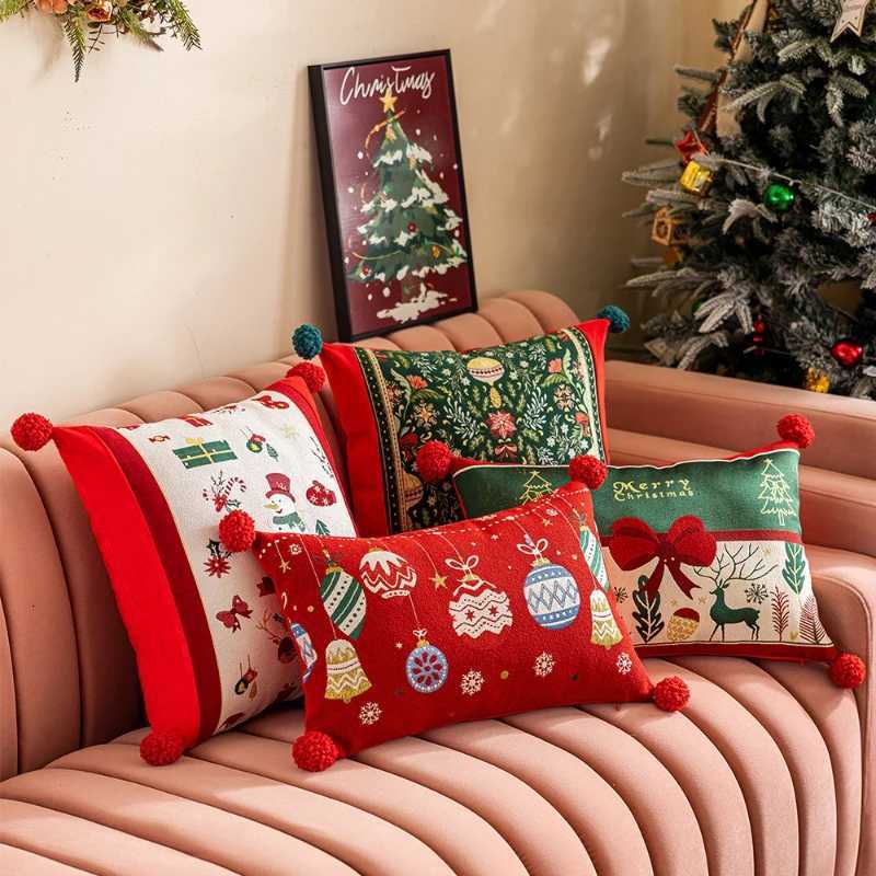 30X50/45X45CM Merry Christmas Throw Pillow Cover Jacquard Snowman Cushion Cover Christmas Party Decor Home Decorative Pillowcase Y251105