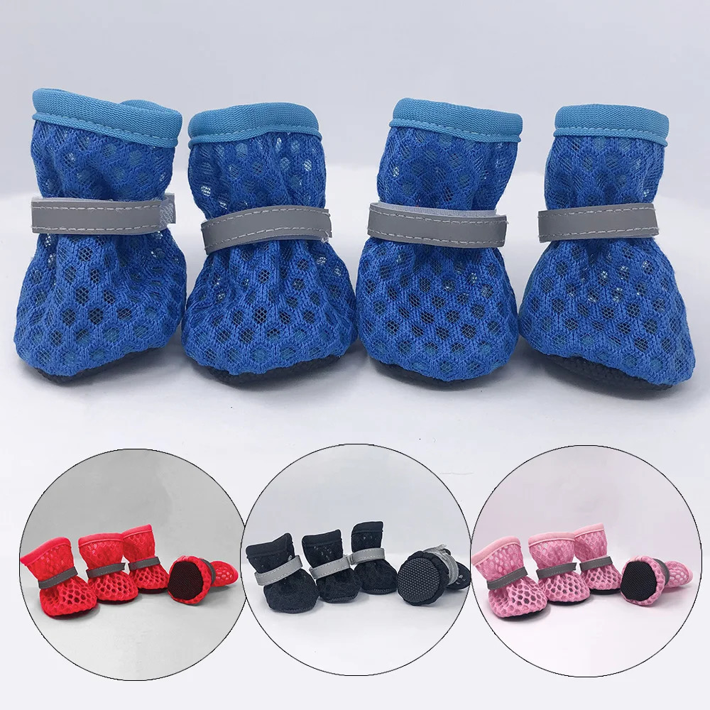 Dog Shoes for Small Medium Dogs Cats Summer Breathable 4pc/Set Puppy Reflective Cloth Mesh Shoes Bulldog Chihuahua Pet Supplies 250402
