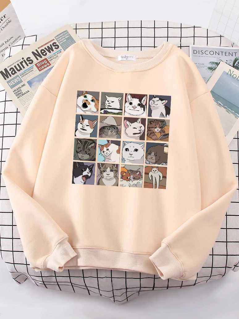 Funny Meme Cats Printing Woman Sweatshirt vintage Oversize Hoody Street Casual Loose Hoodie simple Soft New Tracksuit FemaleT251105
