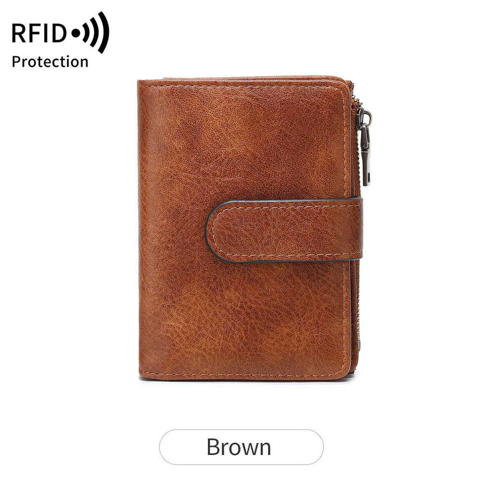 Cross-Border New RFID Anti-Theft Women's Multi-Card Slot Simple Leather European and American Retro Short Wallet