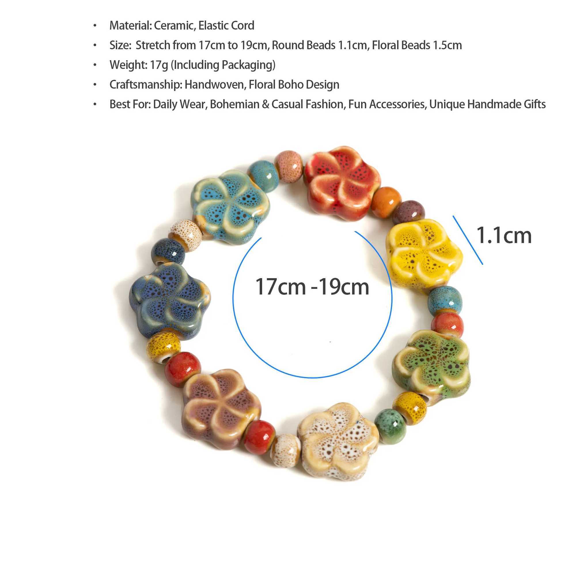 Handmade Colorful Floral Ceramic Beaded Adjustable Stretch Boho Jewelry Elastic Wristband for Women Teens S001185 C251105