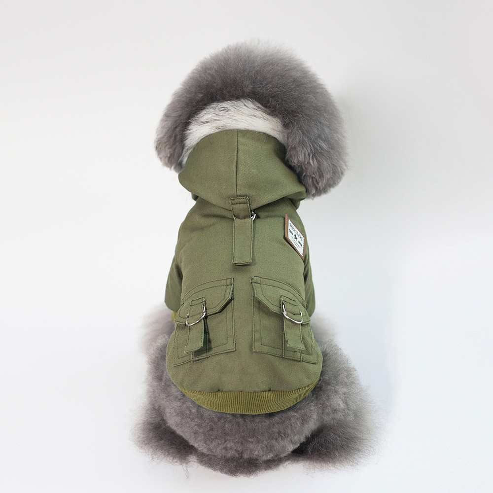 Fur-Lined Hooded Dog Parka with Utility Pockets, Warm Winter Coat for Small Dogs Like Poodle, Bichon Frise, Multi-Color Waterproof Jacket for Cold Wea