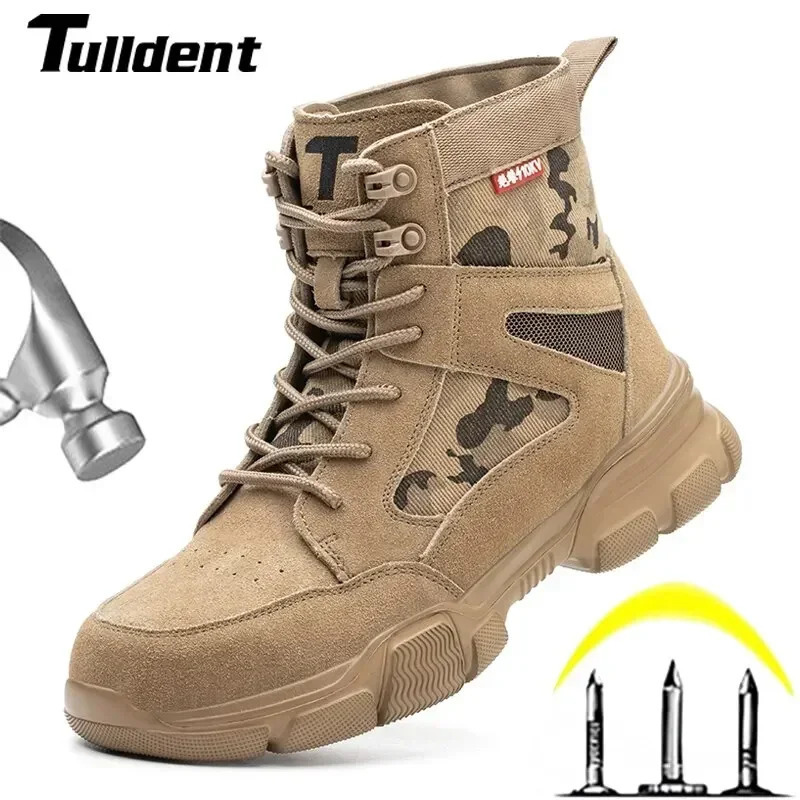 Outdoor Men Work Boots Safety Shoes Antipuncture Safety Boot Work Steel Toe Shoes Indestructible Desert Combat Boots Protective 251103
