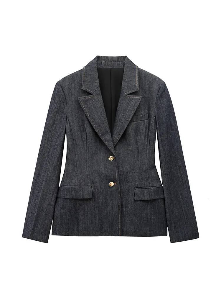 winter jacket women HH Women Denim Blazer Coat Single Breasted Long Sleeve Lapel Suit Jacket With Pockets Female 2025 Spring New Fashion Outwear