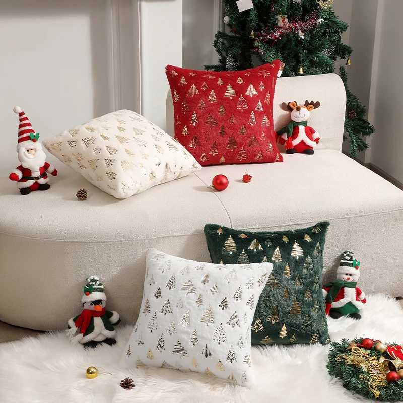 CANIRICA Cushion Cover Plush 45x45cm Green Christmas Supplies Pillow Cover for Living Room Sofa Home Decoration Party Pillowcase Y251105