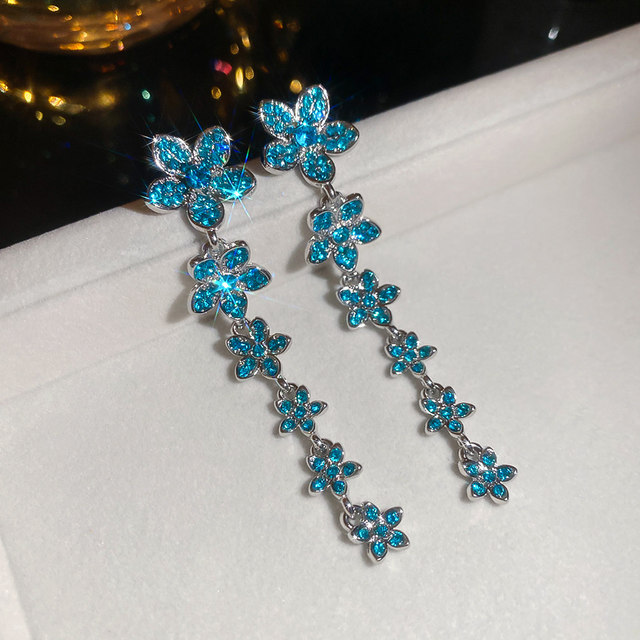 Silver Needle Zircon Flower Long Tassel Sweet Niche Elegant Light Luxury High-end Earrings for Women - view 4