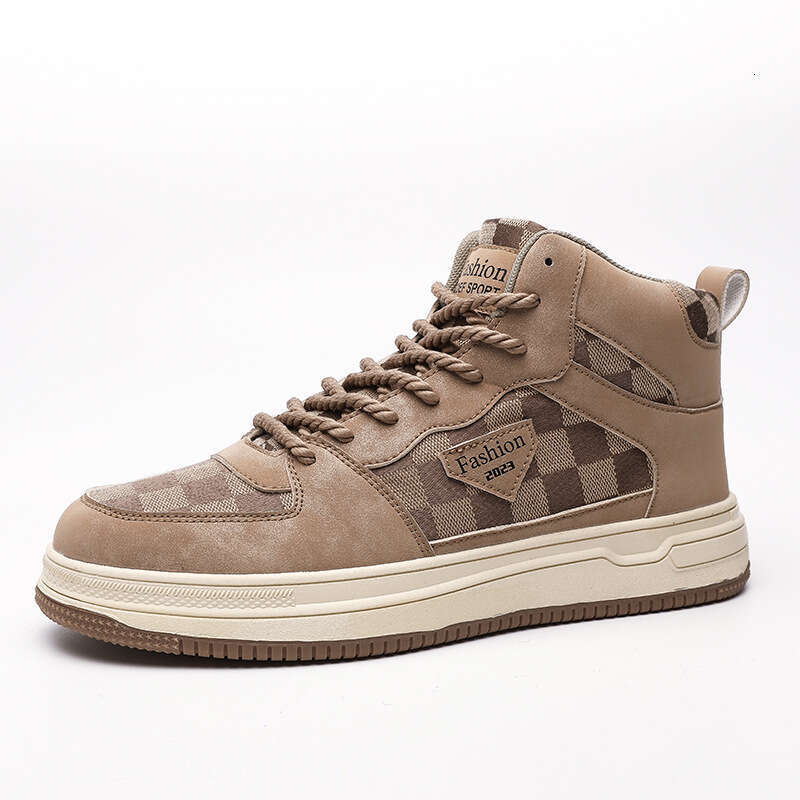 Autumn Student High Top Board Lace up Plaid Sports Men's Large Casual Canvas Shoes