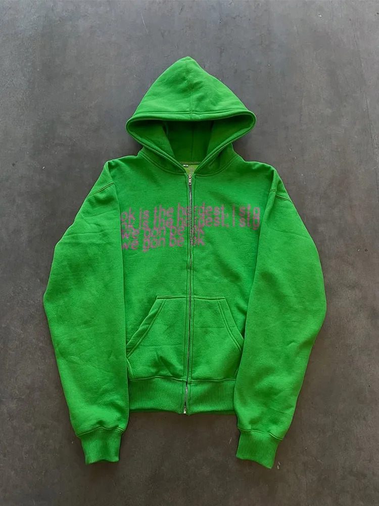 European and American hip-hop casual street sweater letter printed zipper hoodie Y2k shirt Gothic hoodie 250402