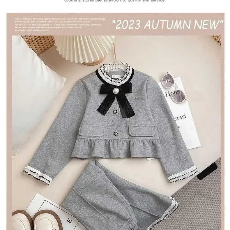 Childrens Clothing Sets Bowknot Lace Single-breasted Jacket Bell-bottoms 2pcs Girls Clothes Set 4 To 11 Years Baby Girl Outfit Y251105