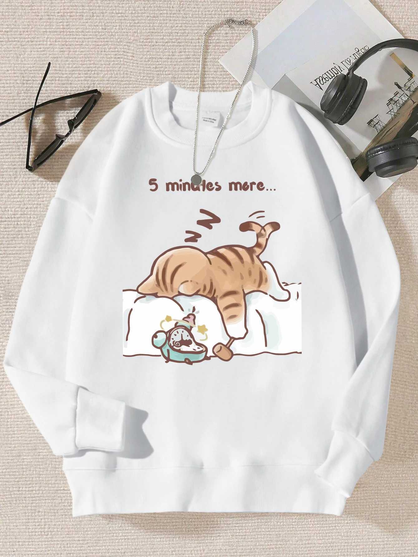 The Cat That Always Wants To Sleep Pattern Printed Hooded Women Simple Warm Autumn Sweatshirt Street Casual Unisex PulloversT251105