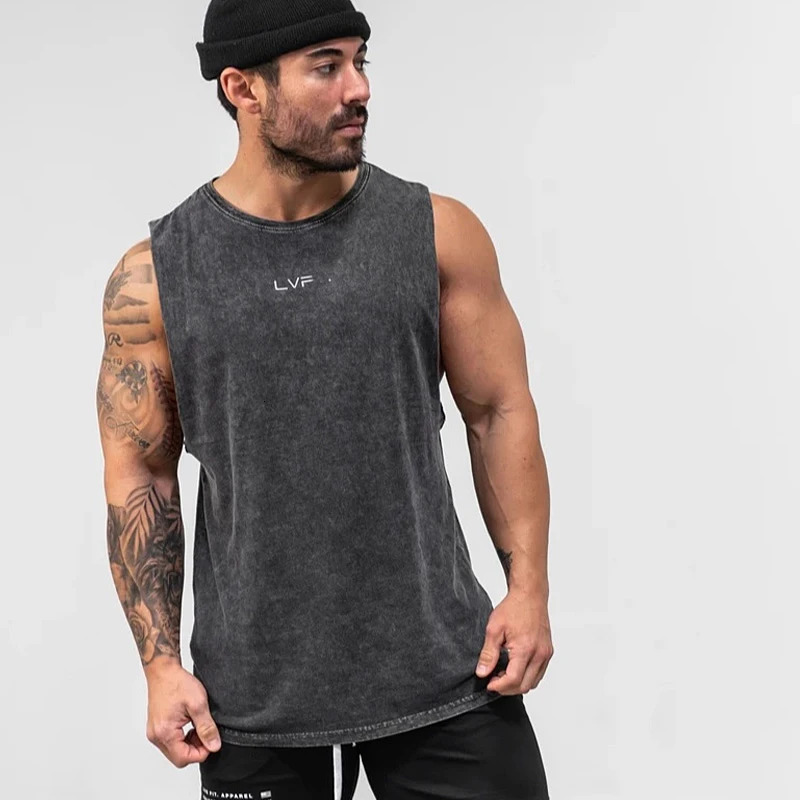 Mens summer gym cotton vest sleeveless mens fitness clothing casual fitness vest sportswear 250403